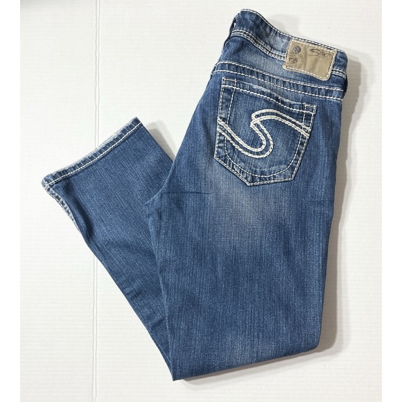 Silver‎ Jeans Natsuki Capri Size 29 Blue Western Contrast Stitch Cowgirl Stretch - Picture 1 of 7